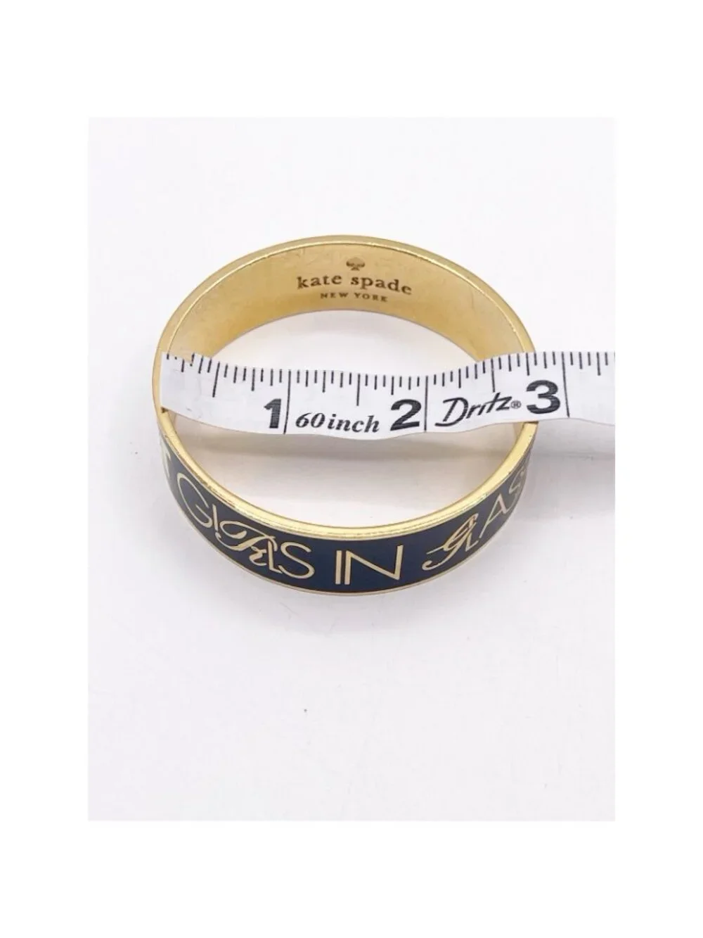 Kate Spade “Boys Make Passes” Gold Tone Black Enamel Wide Idiom Bangle Bracelet - Picture 4 of 5